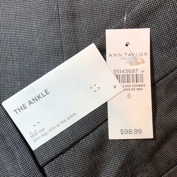 NWT! Ann Taylor Factory "The Ankle" Gray Texture Mid Rise, Slim Leg - Picture 4 of 7